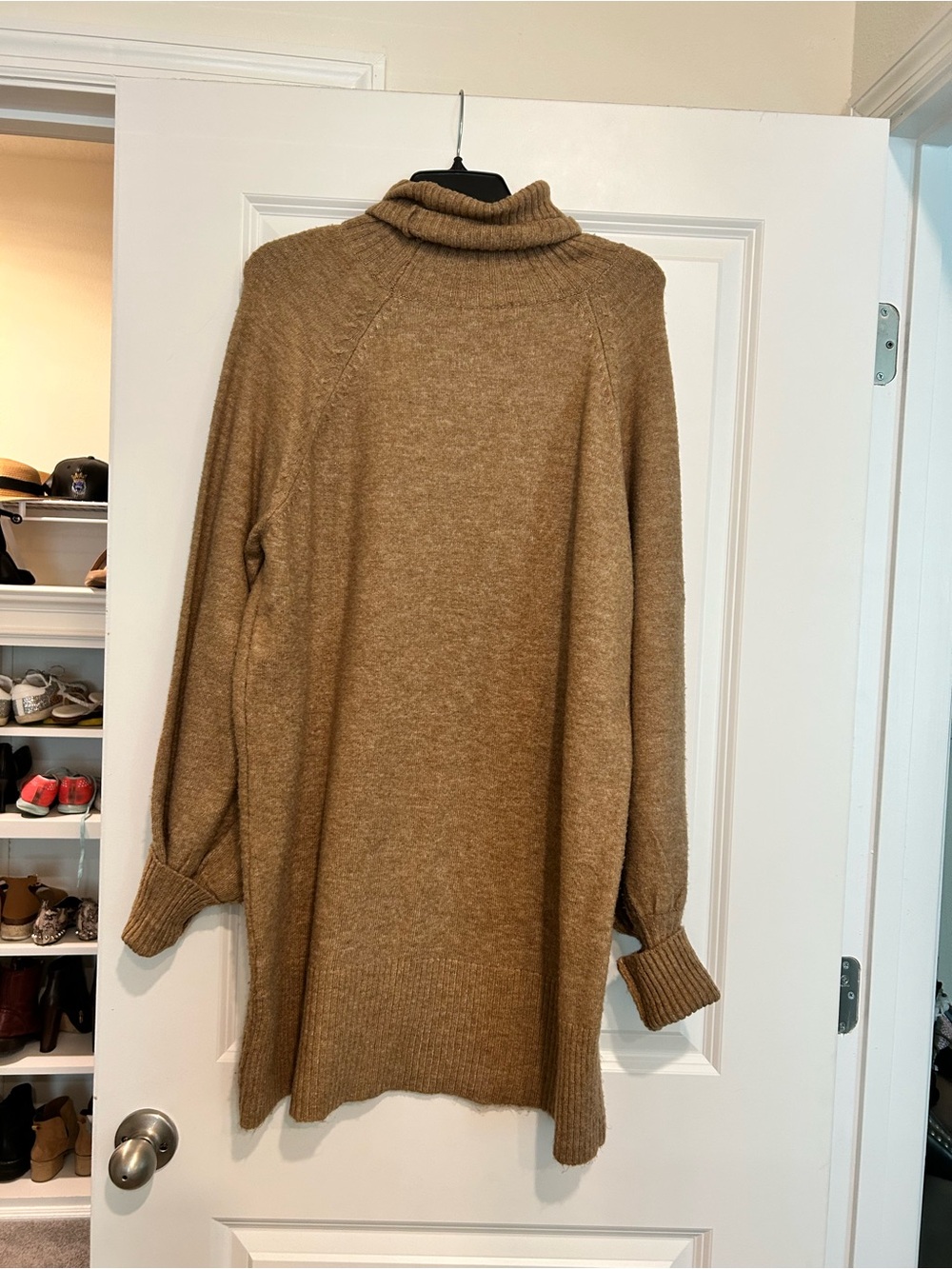 Dilvin Knit Caramel Oversized Turtleneck Sweater Dress One Size